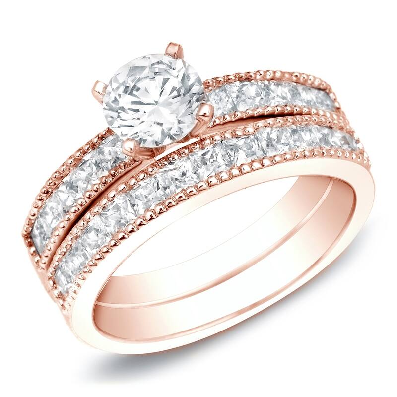 Auriya 14k Gold 1 1/2ctw Channel-set Round Diamond Engagement Ring Set