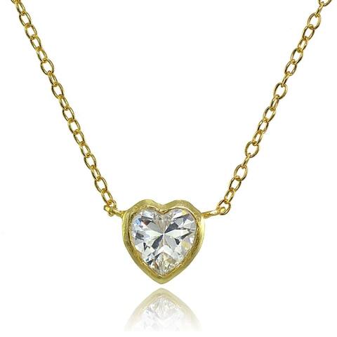 ICZ Stonez Sterling Silver Cubic Zirconia Bezel-Set Heart Necklace