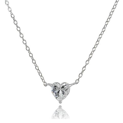 ICZ Stonez Sterling Silver Cubic Zirconia 6mm Heart Solitaire Necklace