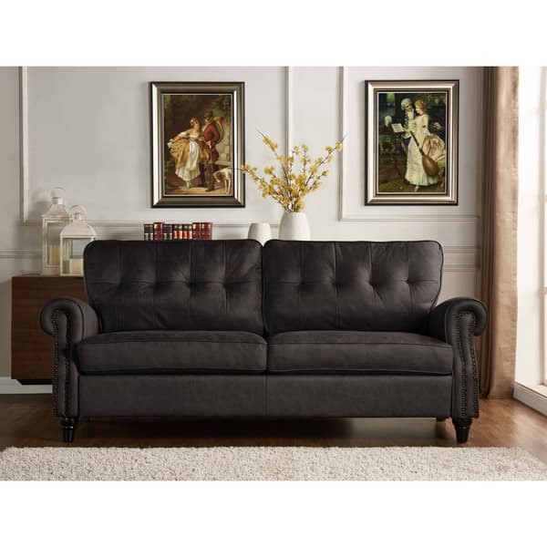 Handy Living Victoria Sofast Sofa In Grey Distressed Faux Handy Living Victoria Sofast Sofa