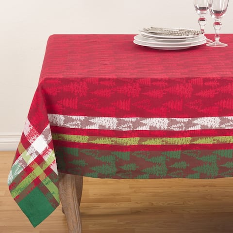 Jacquard Christmas Tree Design Plaid Cotton Tablecloth