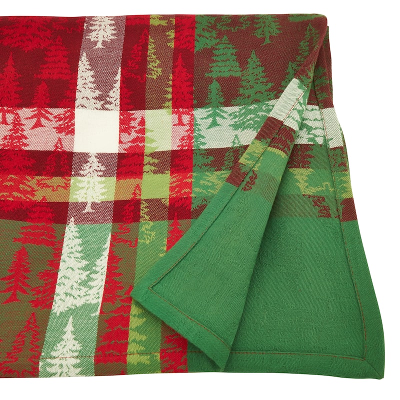 Jacquard Christmas Tree Design Plaid Cotton Tablecloth