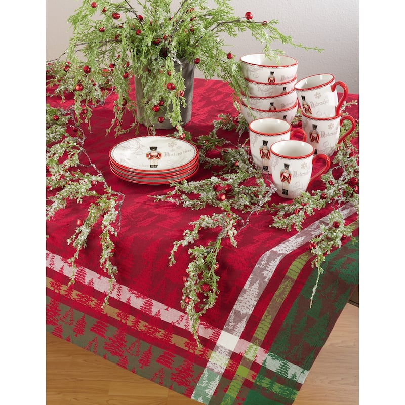 Jacquard Christmas Tree Design Plaid Cotton Tablecloth