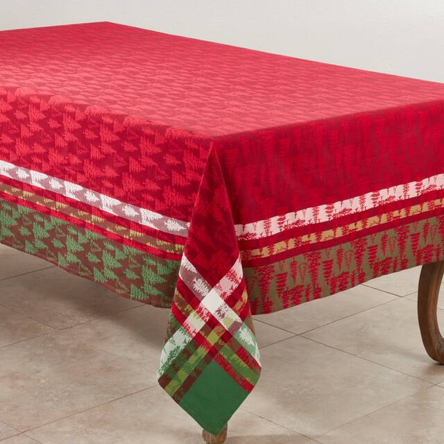 Jacquard Christmas Tree Design Plaid Cotton Tablecloth - 65 x 140 - Rectangle