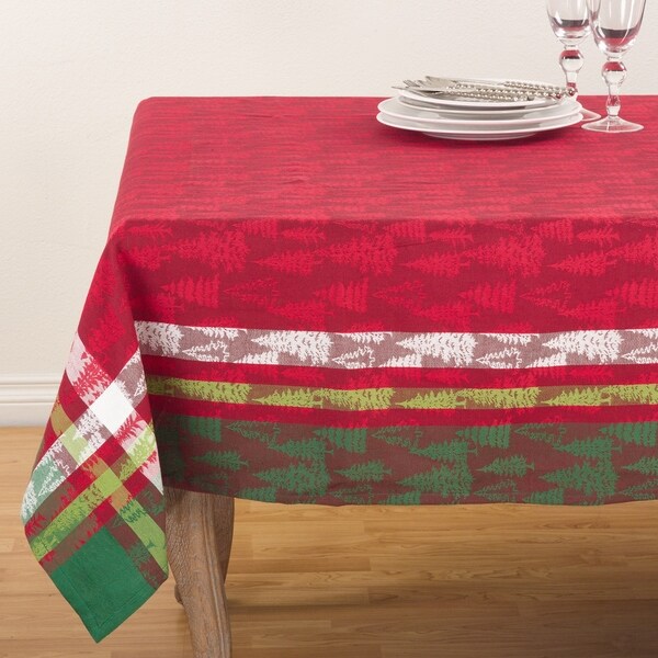 Jacquard Christmas Tree Design Plaid Cotton Tablecloth On Jacquard Christmas Tree Design Plaid Cotton Tablecloth