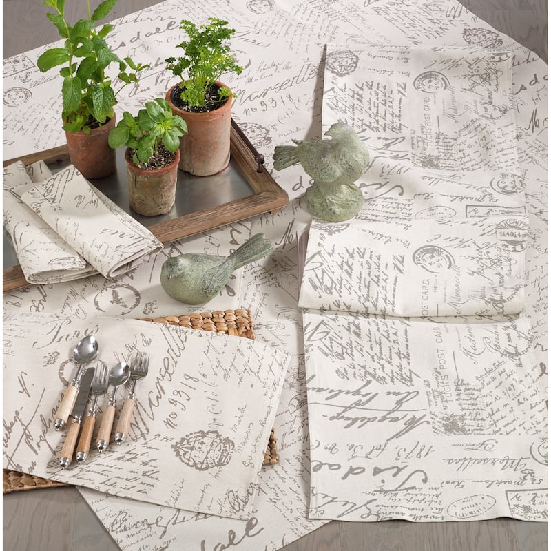 Vintage Script Print Linen Blend Tablecloth