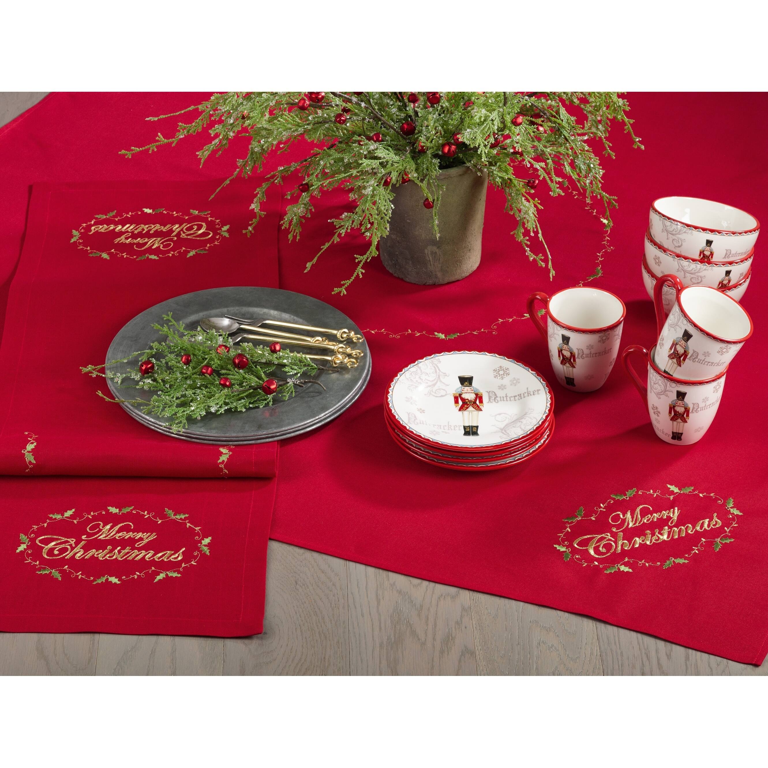 Merry Christmas Embroidered Design Holiday Tablecloth Bed Bath