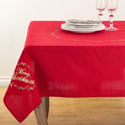 Merry Christmas Embroidered Design Holiday Tablecloth