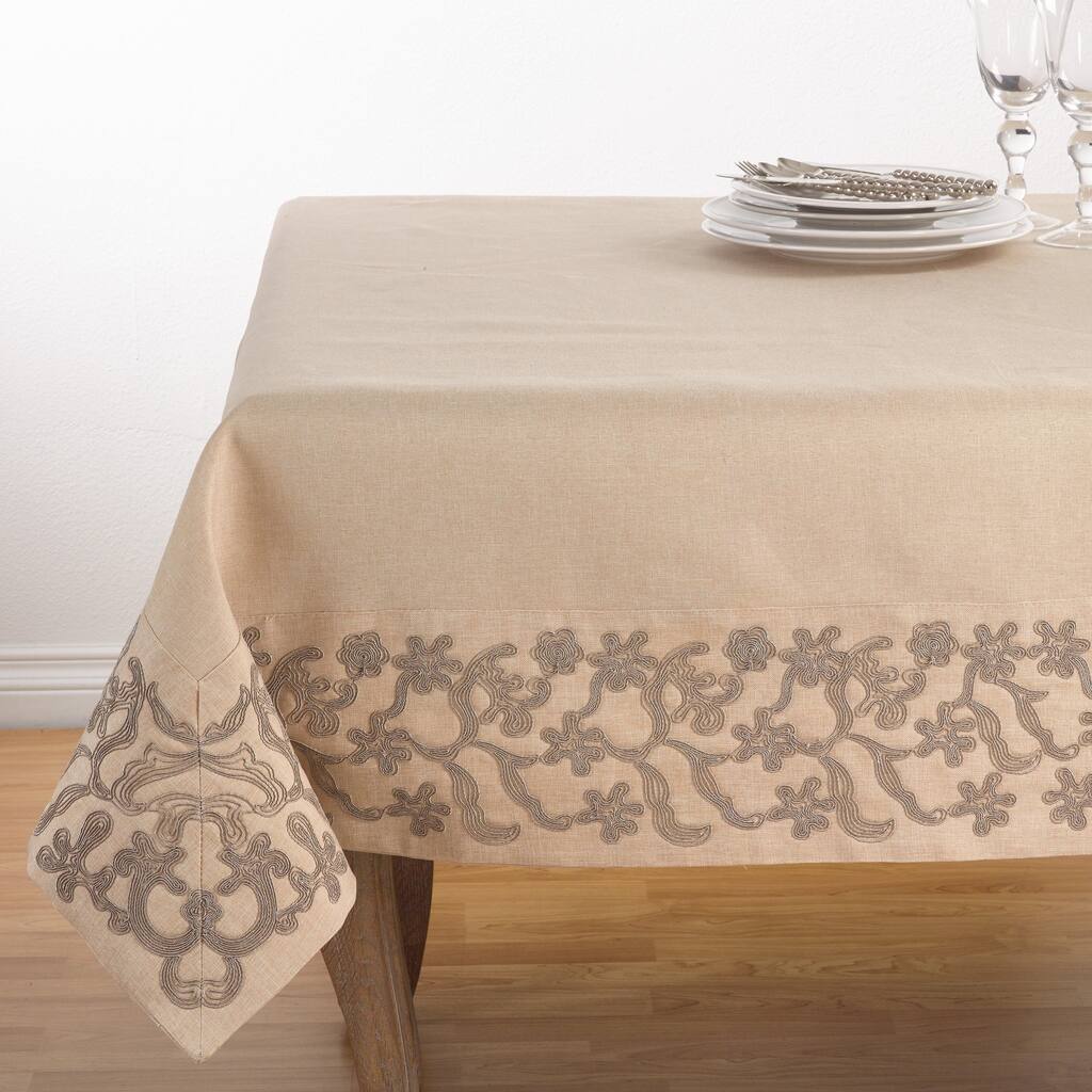 Floral Embroidered Border Trim Design Tablecloth