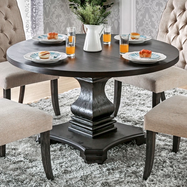 Copper Grove Plachkov Round Black Wood Pedestal Dining Table On