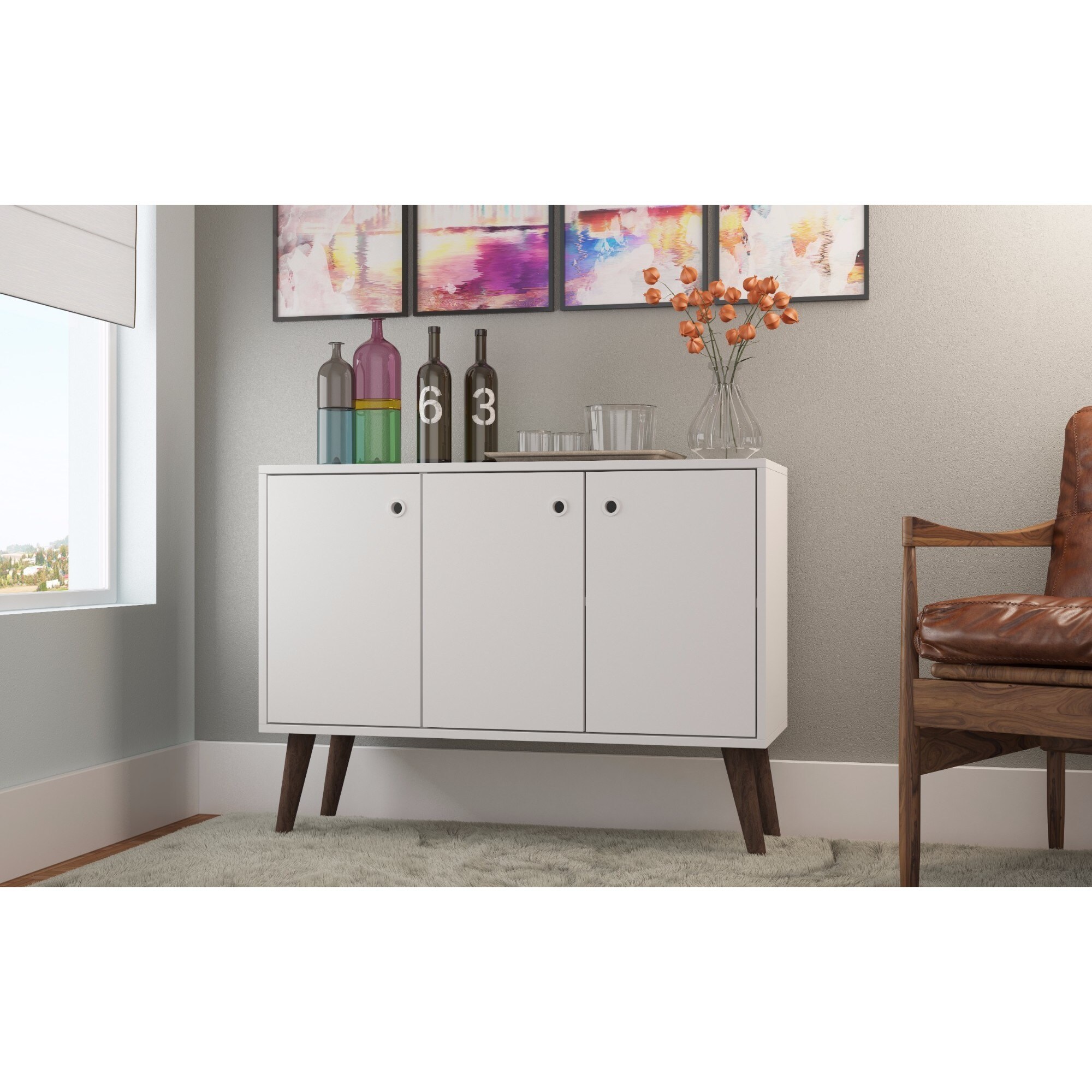 Manhattan Comfort Bromma 35.43" Buffet Stand with 3 Shelves and 3 Doors