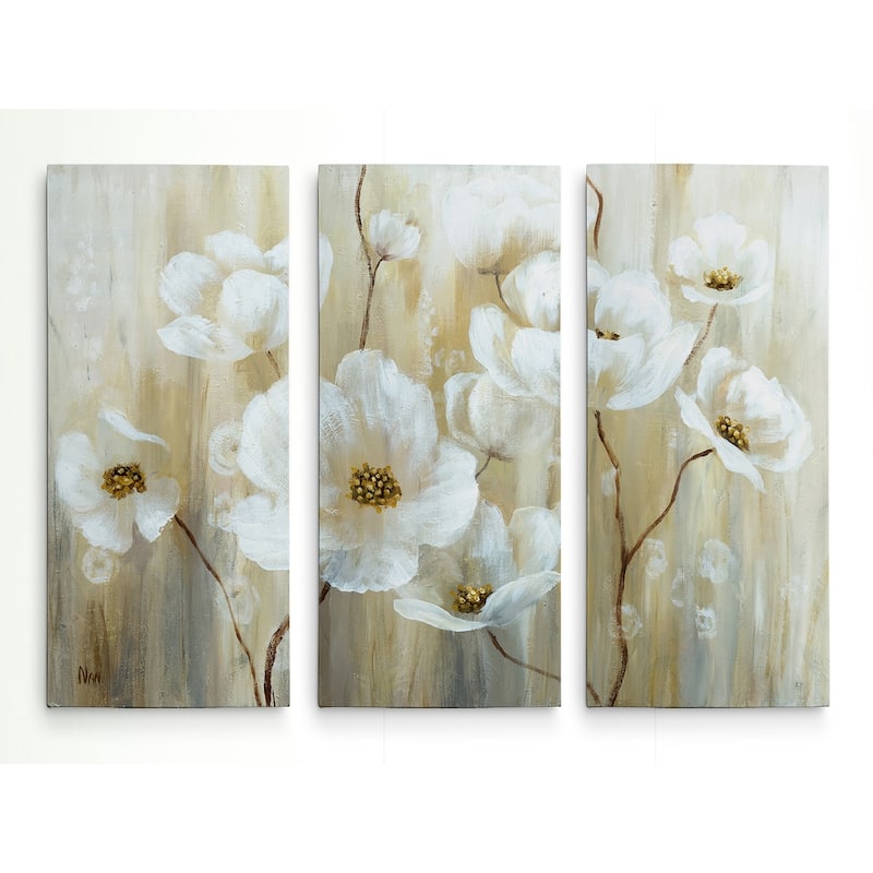 'Shimmering Blossoms' 3-panel Canvas Art
