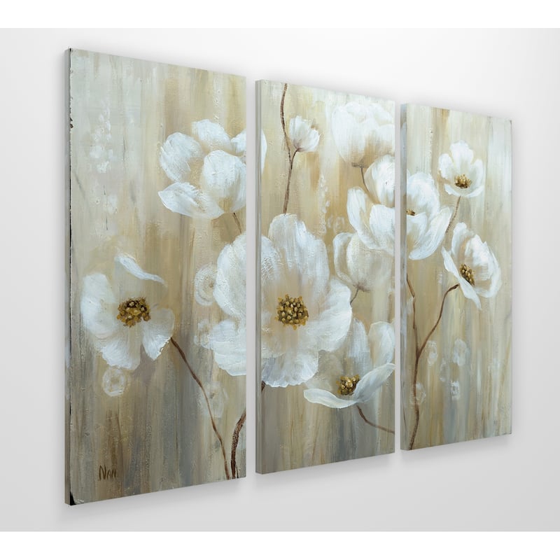 'Shimmering Blossoms' 3-panel Canvas Art