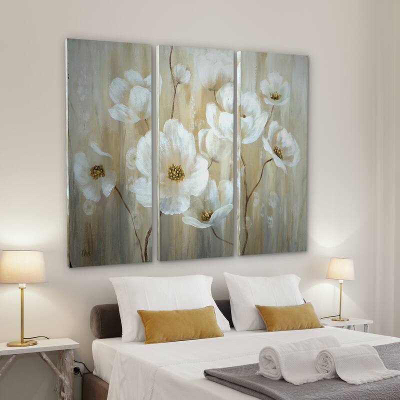 'Shimmering Blossoms' 3-panel Canvas Art