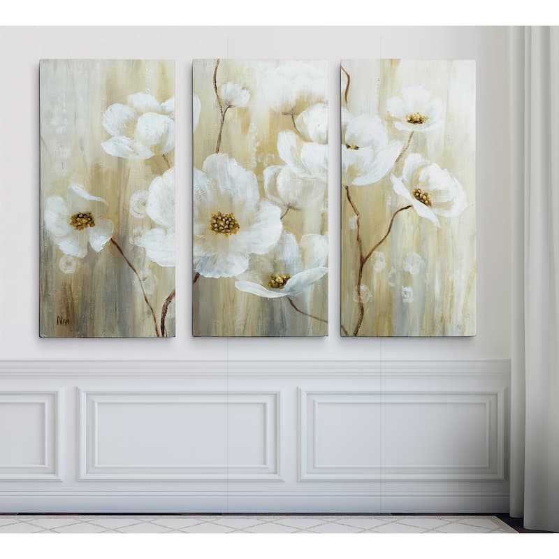 'Shimmering Blossoms' 3-panel Canvas Art - 24 x 36