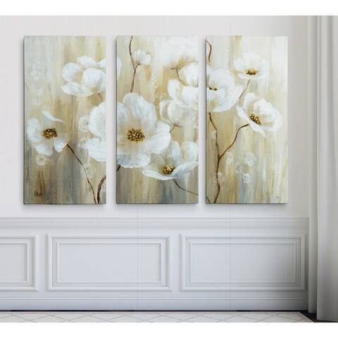 'Shimmering Blossoms' 3-panel Canvas Art
