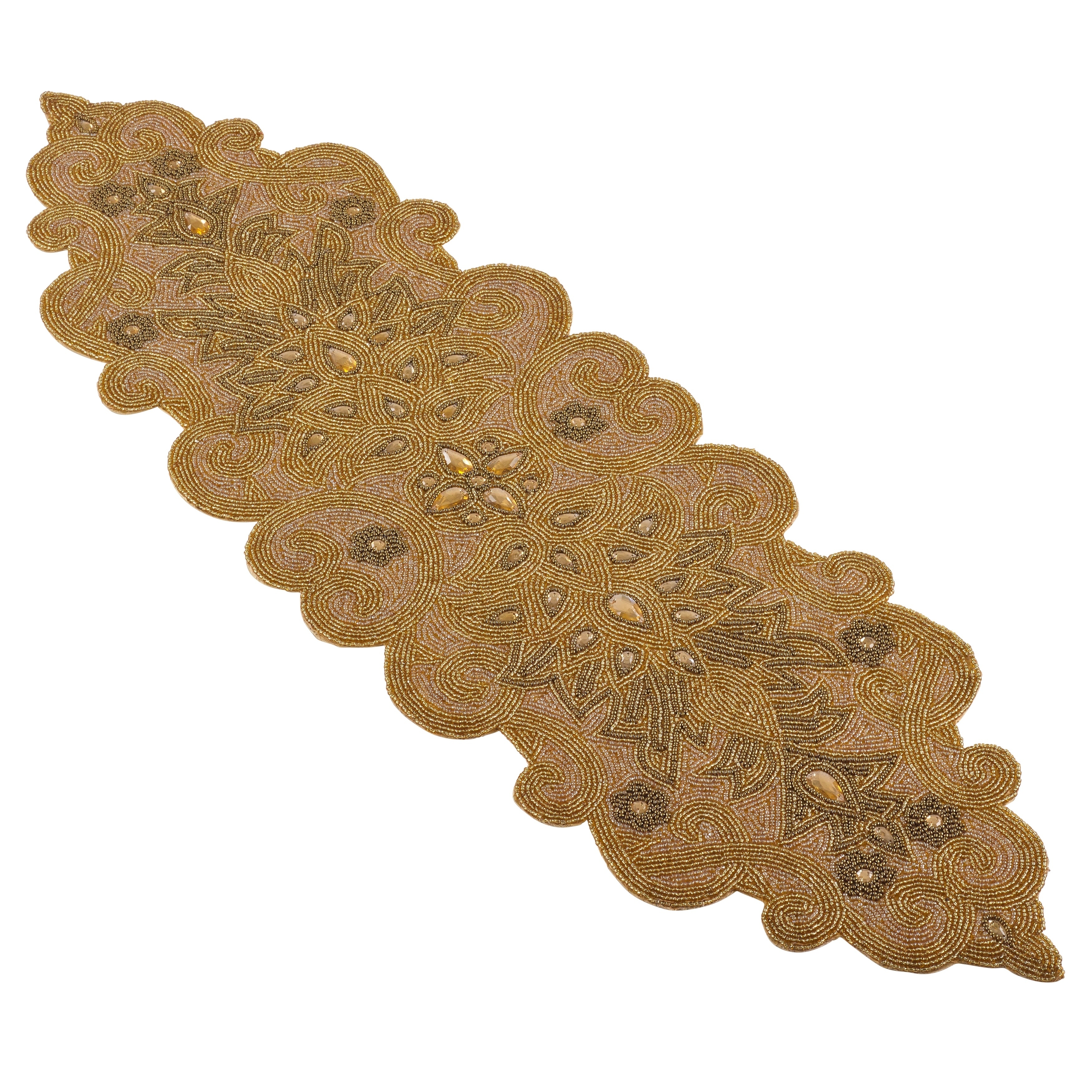 Saro Lifestyle Beaded Scroll Motif Table Runner