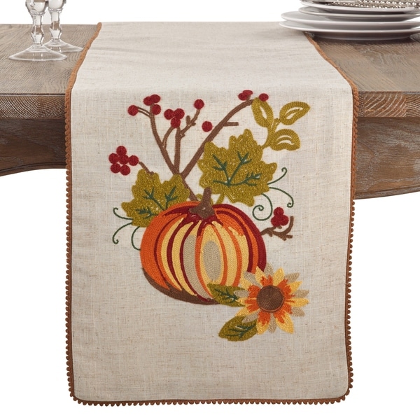 Shop Embroidered Pumpkin Floral Thanksgiving Table Runner - Free ...