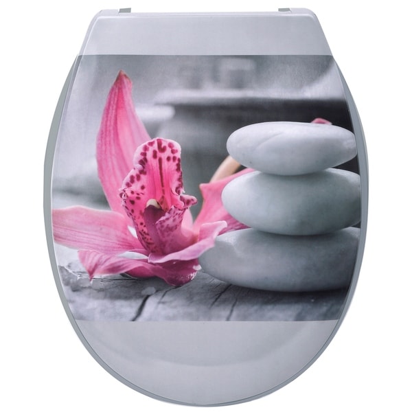 Evideco Duroplast Oval Toilet Seat Orchid Chic and Zen - Gray - 14.60 L x 2 W x 17 H