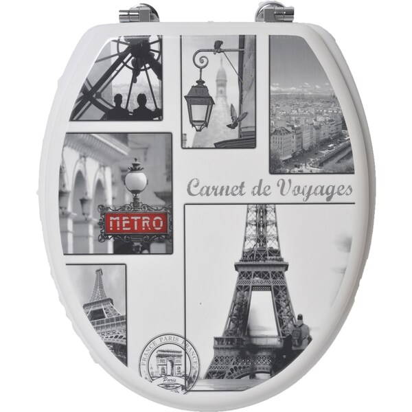 Evideco Toilet Seat Wood Design Vintage Paris Zinc Hinges