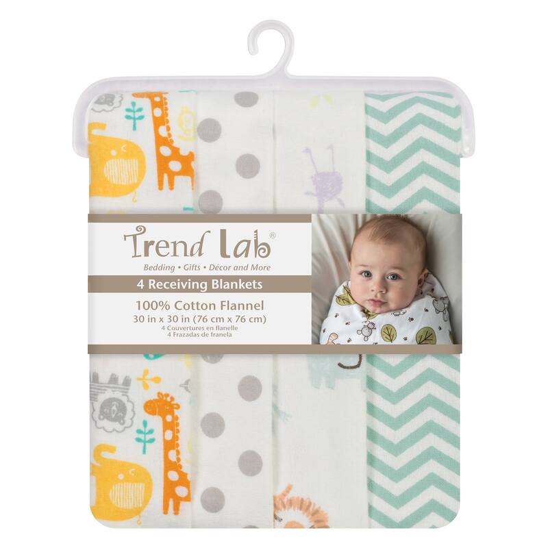 Trend Lab Mint Jungle 4 Pack Flannel Blankets