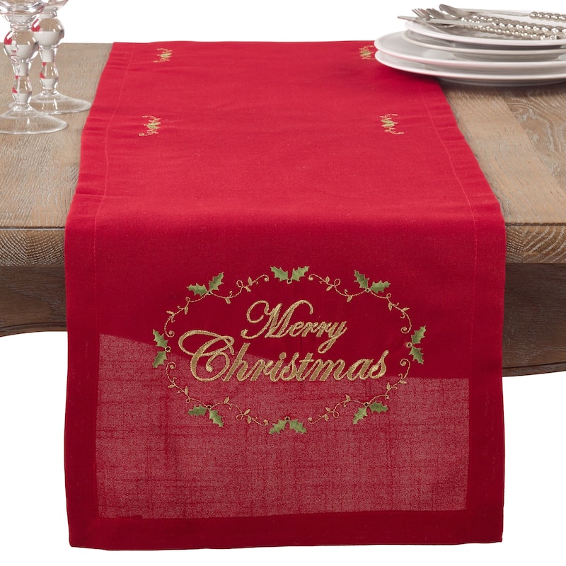 Merry Christmas Embroidered Holiday Table Runner - 14 x 90