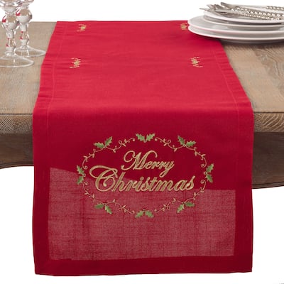 Merry Christmas Embroidered Holiday Table Runner