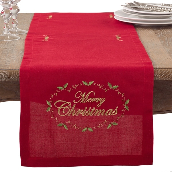 Shop Merry Christmas Embroidered Holiday Table Runner Overstock