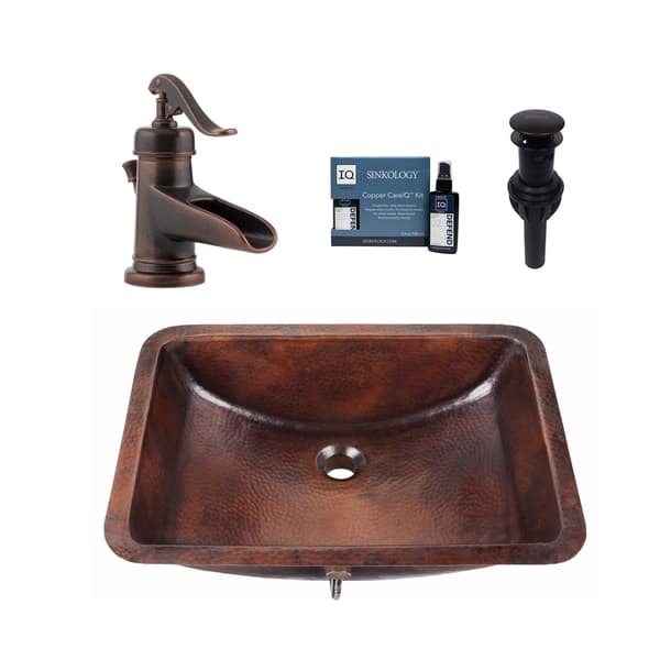 slide 1 of 5, Sinkology Curie 21" All-in-One Copper Sink and Faucet Kit