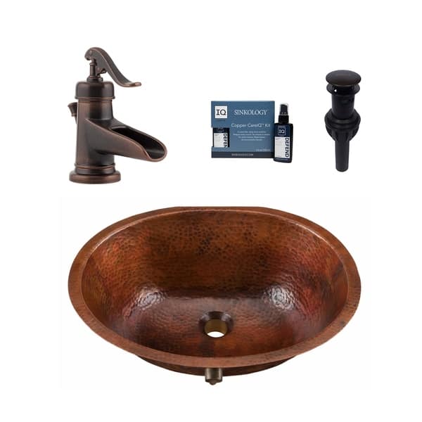 slide 1 of 5, Sinkology Freud 19"All-in-One Copper Sink and Faucet Kit