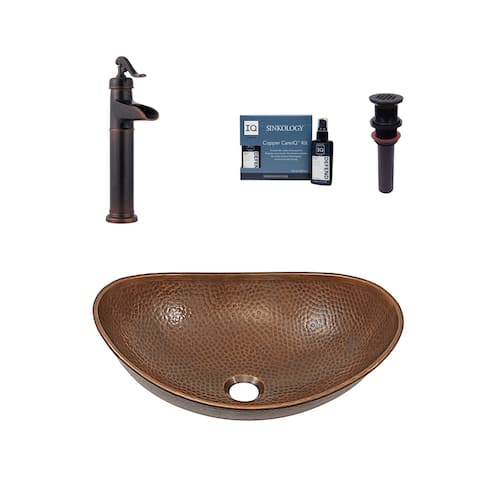 Sinkology Confucius 19" All-in-One Copper Sink and Faucet Kit
