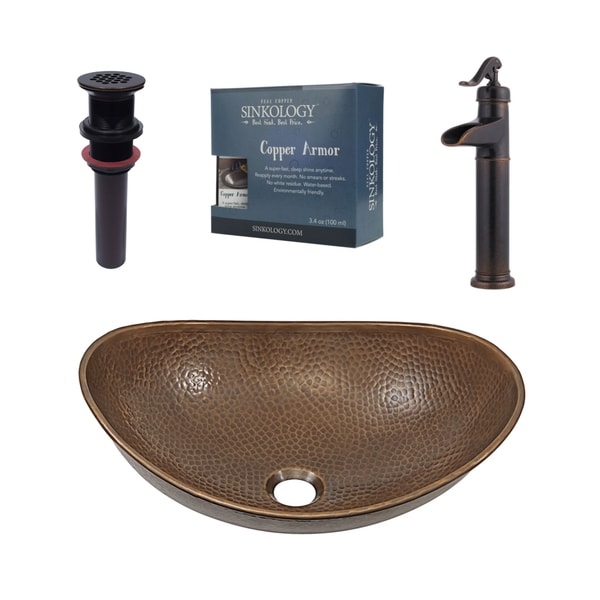 Sinkology Confucius 19" All-in-One Copper Sink and Faucet Kit