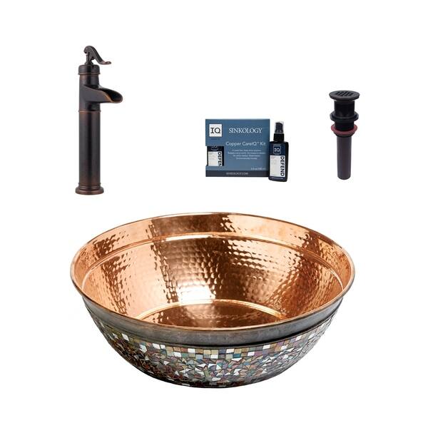 slide 2 of 5, Sinkology Bardeen 16" All-in-One Copper Sink and Faucet Kit