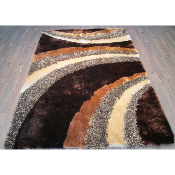 Rug Addiction Brown Beige with a little Black Two Inch Pile Thickness Hand Tufted Silky Shag Area Rug - 5' x 7'