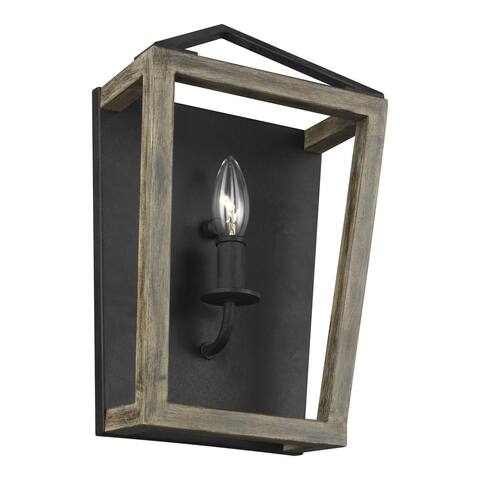 Feiss Gannet 1 - Light Wall Sconce, Weathered Oak Wood / Antique Forged Iron
