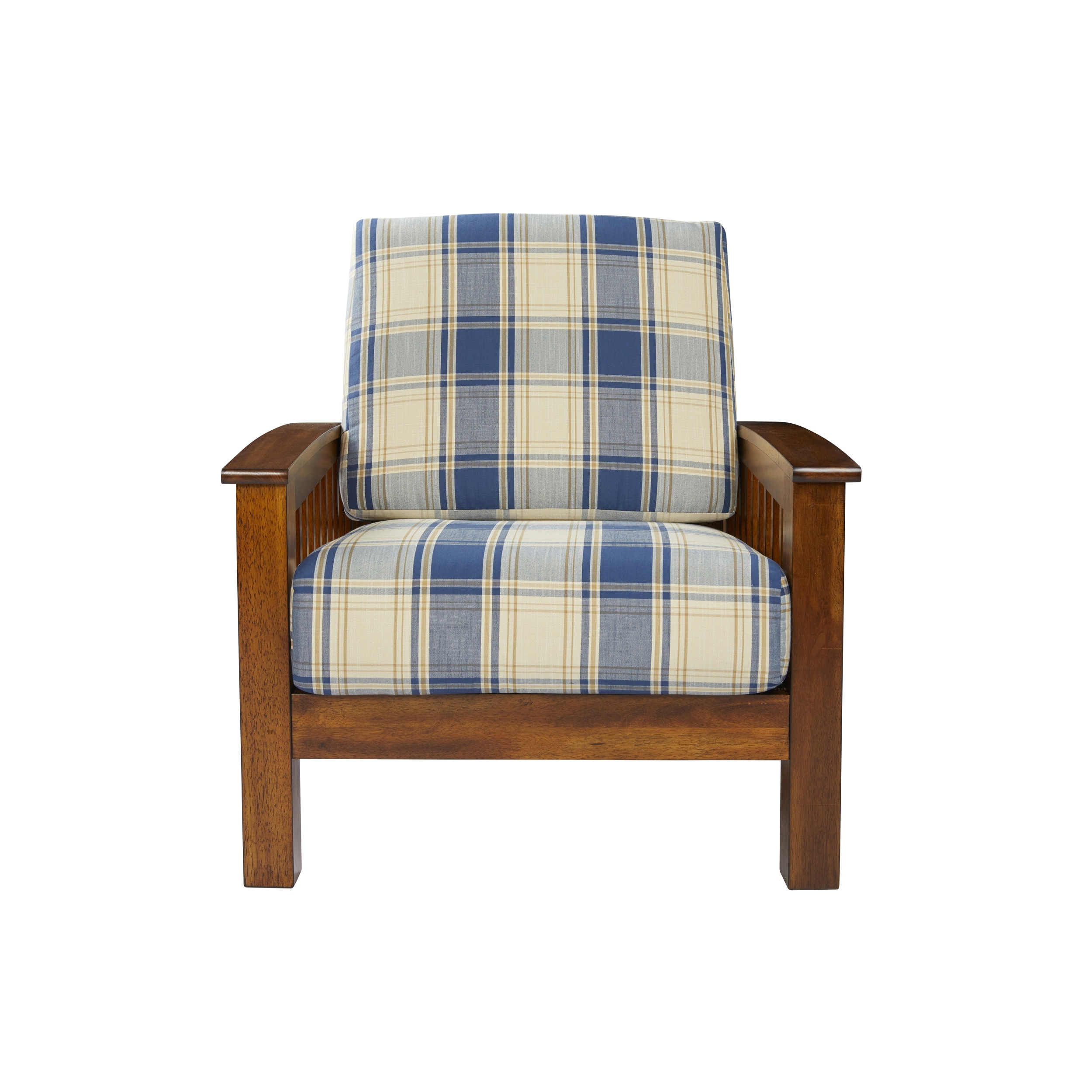 The Gray Barn Blue Plaid Mission Style Arm Chair Blue Traditional
