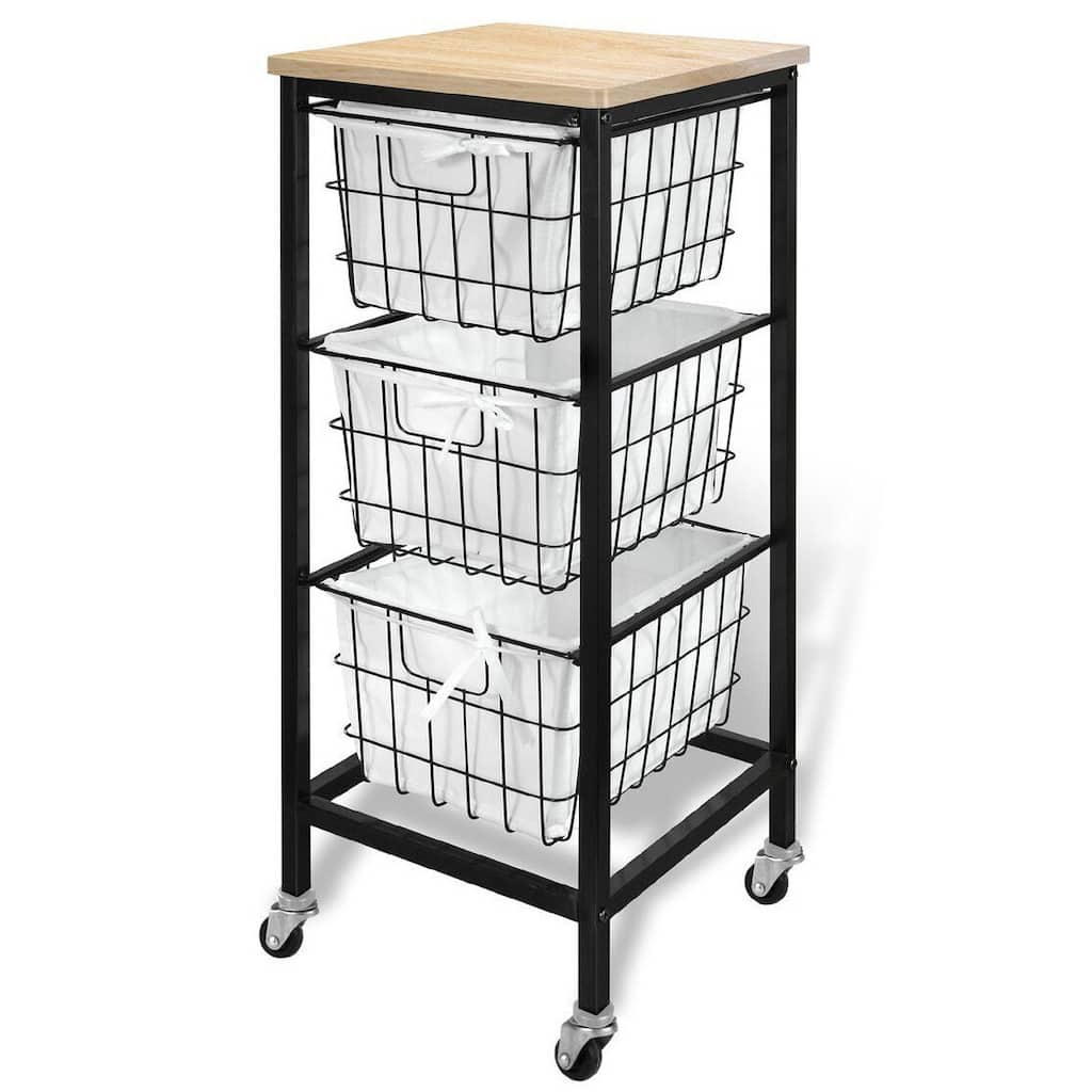 3 Drawer Wire Storage Cart - Natural Top