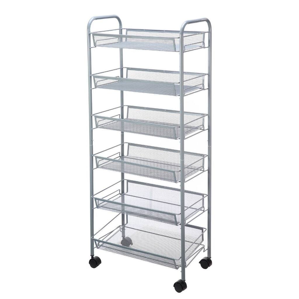6 Tier Mesh Rolling Cart - Grey