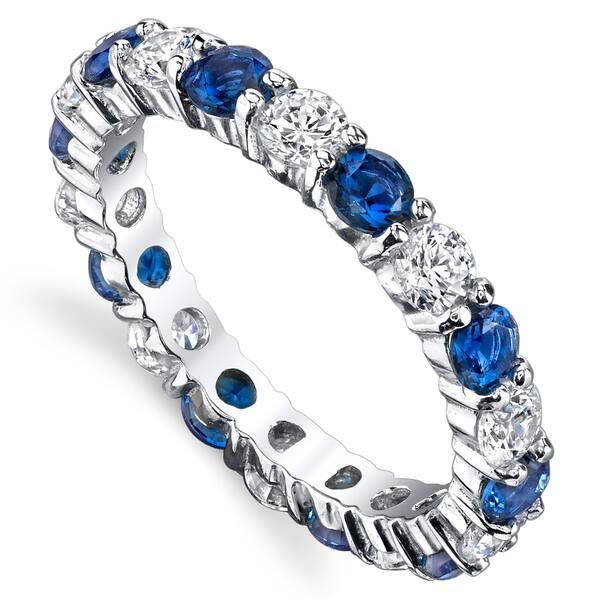 Oval Blue Topaz CZ Eternity Stackable and Round Clear CZ Genuine Silver Ring 