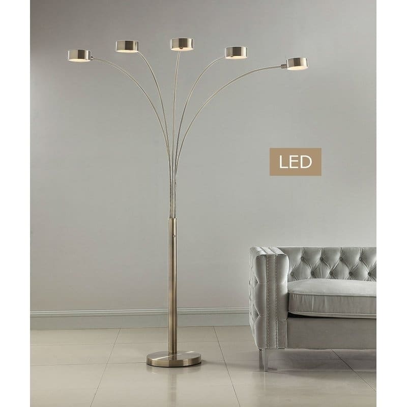 Artiva USA Micah Antique Satin Brass LED 5-Arch Floor Lamp w/Dimmer - Gold/Satin Brass