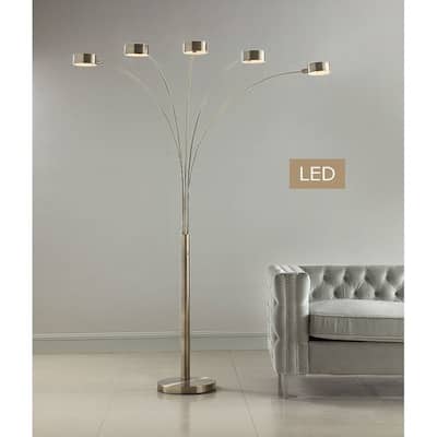 Artiva USA Micah Antique Satin Brass LED 5-Arch Floor Lamp w/Dimmer - Gold/Satin Brass