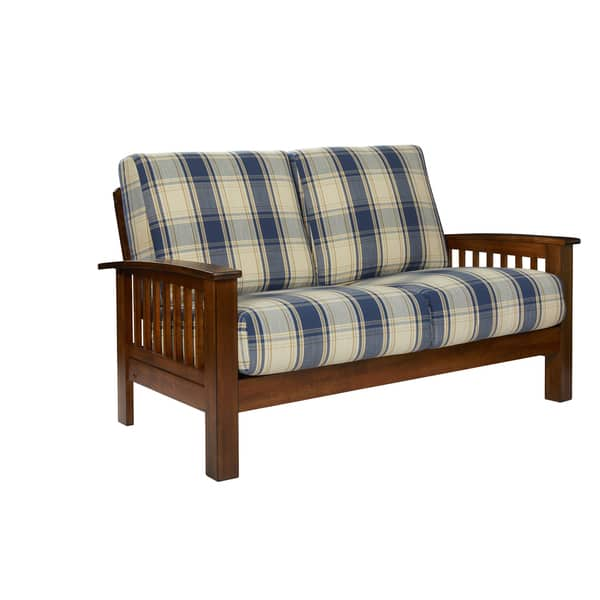 Shop The Gray Barn Mercy Blue Plaid Mission Style Loveseat With Exposed Wood Frame Overstock 23122808