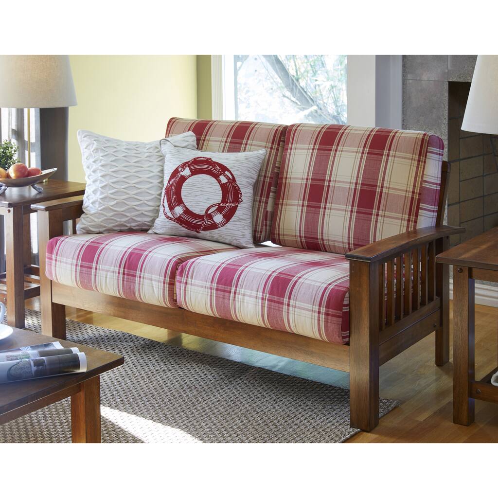 The Gray Barn Mercy Red Plaid Mission-style Loveseat with Exposed Wood Frame
