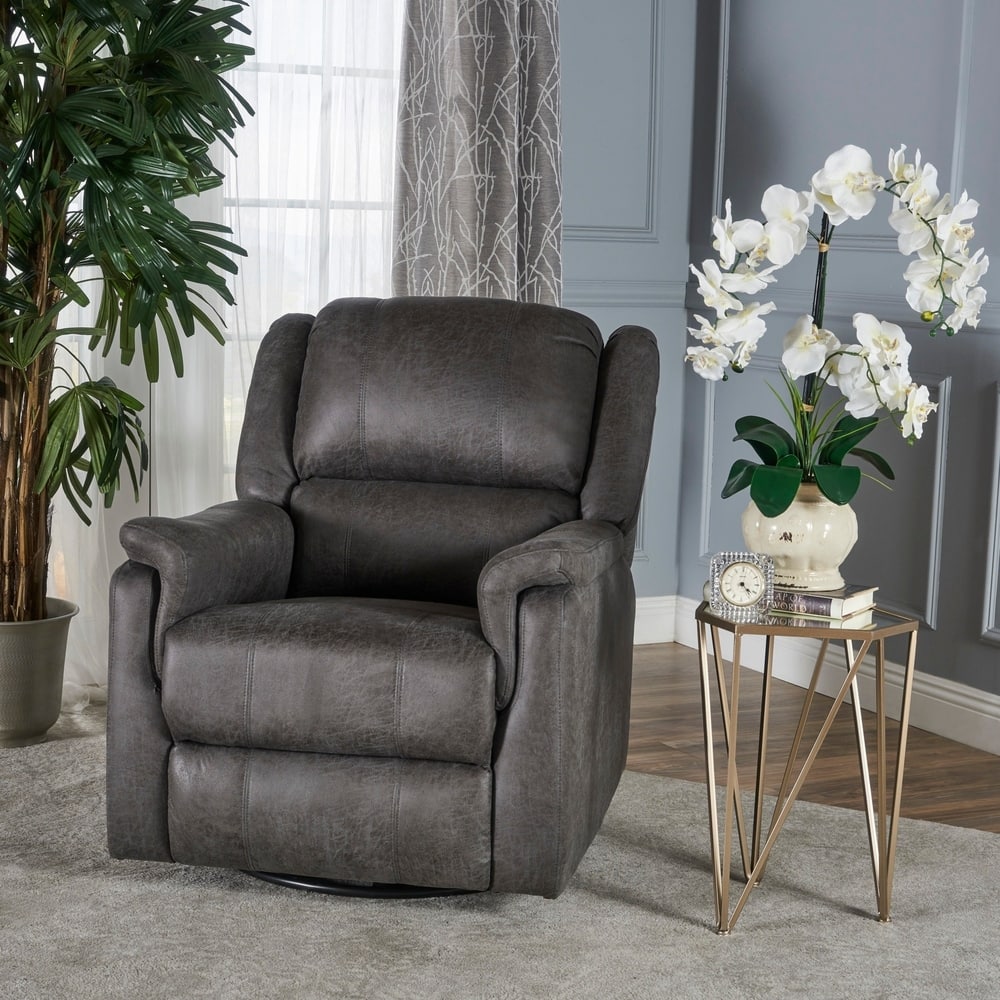 Jennette Slate Microfiber Swivel Gliding Recliner by Christopher Knight Home