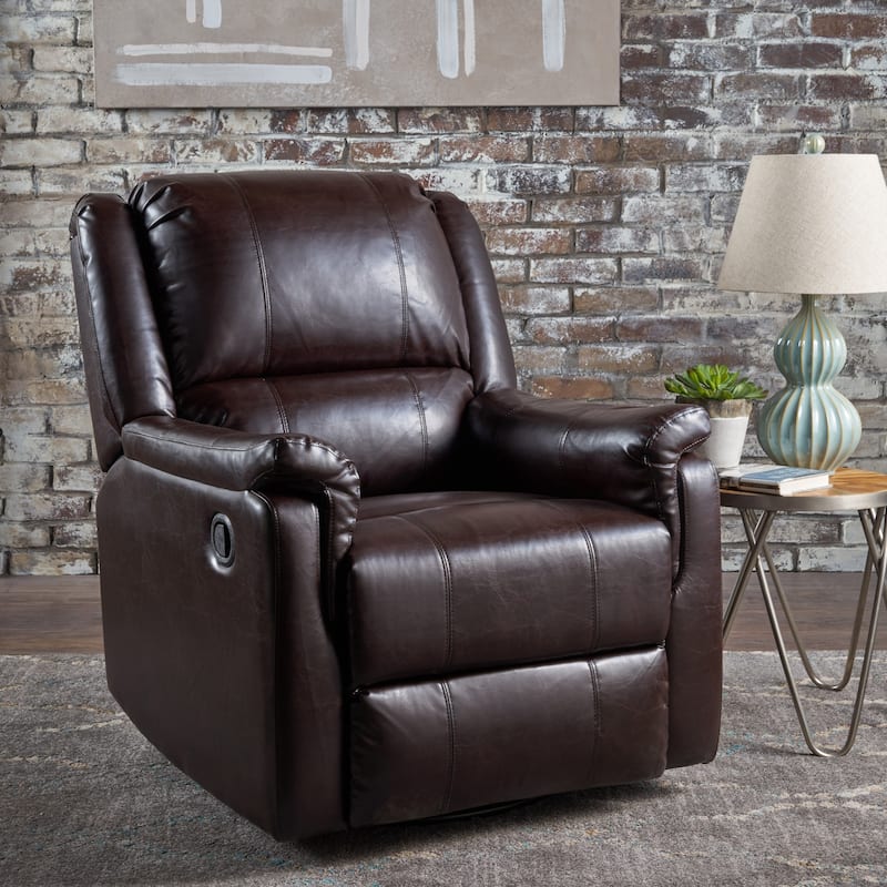 Jennette Faux Leather Swivel Gliding Recliner by Christopher Knight Home - Brown