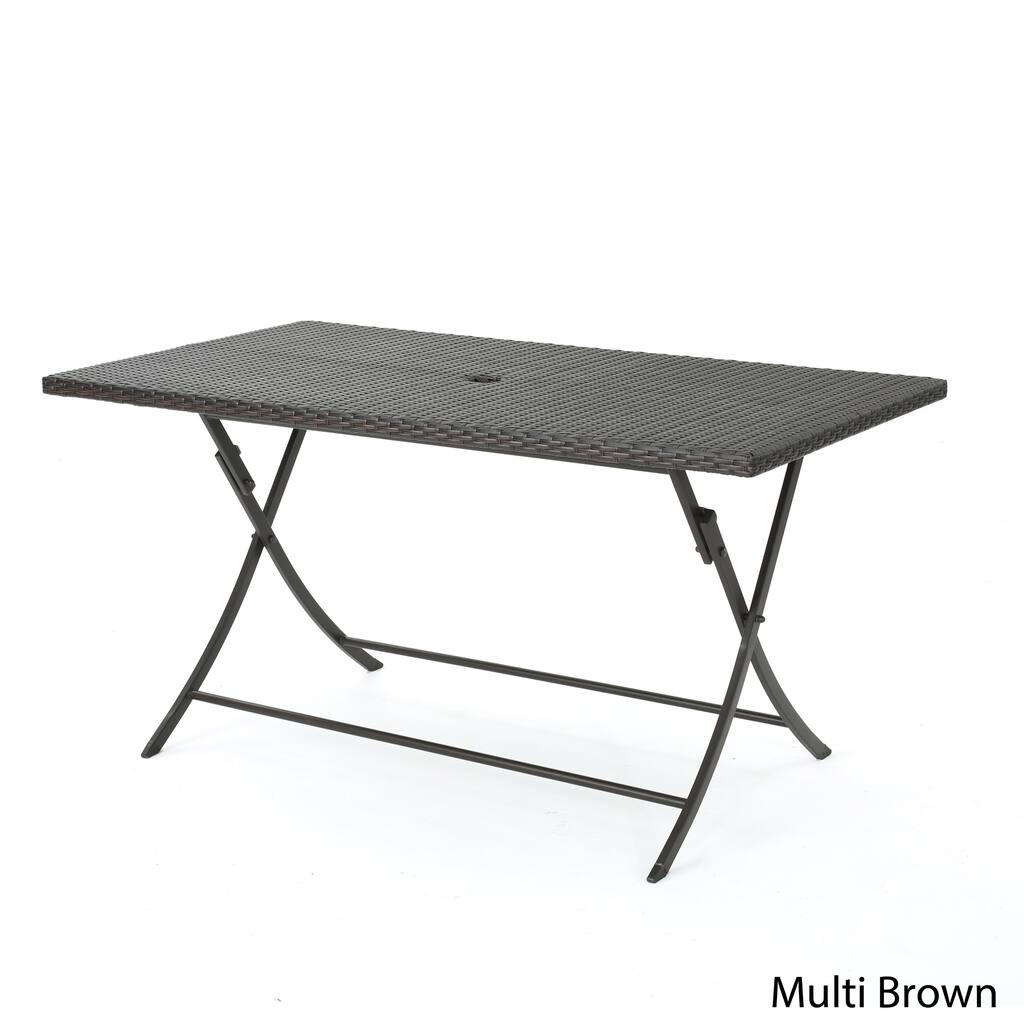 Riad Outdoor Wicker Rectangular Foldable Dining Table with Umbrella Hole by Christopher Knight Home - 59.25"W x 31.5"D x 29"H