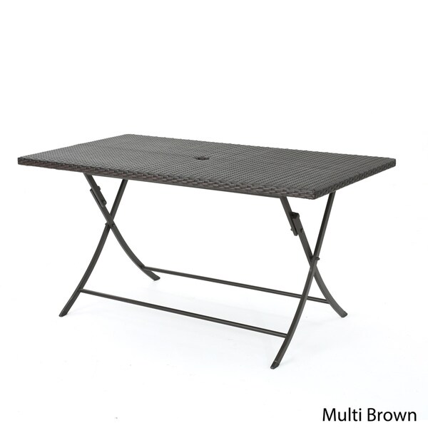 Riad Outdoor Wicker Rectangular Foldable Dining Table with Umbrella Hole by Christopher Knight Home