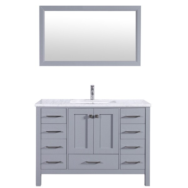 Eviva Aberdeen 42" Transitional Grey Bathroom Vanity with White Carrera Countertop