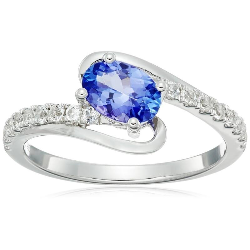 Pinctore Sterling Silver Aquamarine with White Topaz Ring