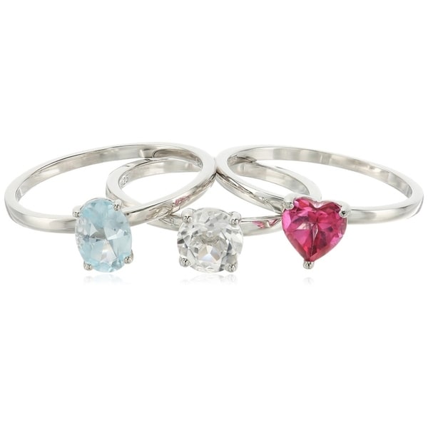 Sterling Silver Pink, Blue Topaz, Crystal set of 3 Ring, Size 7 - Pink. Opens flyout.